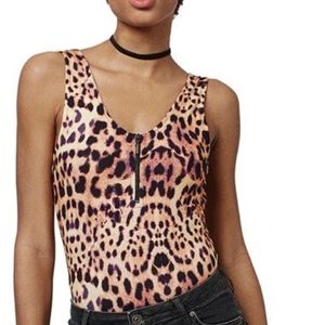 Topshop Animal Print Body Suit with Zip Front - 2